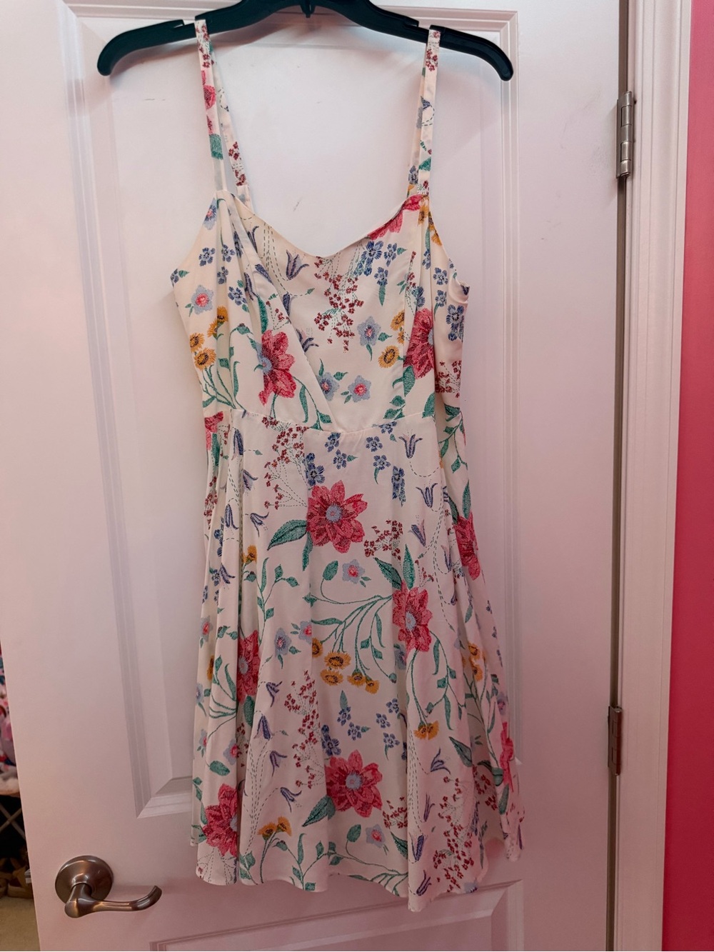 Old Navy White Floral Mini Dress with Pink, Green and Yellow Accents